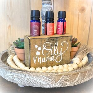 Basket Case Designs Oily Mama Wooden Essential‎ Oil Holder Sign Mustard Yellow